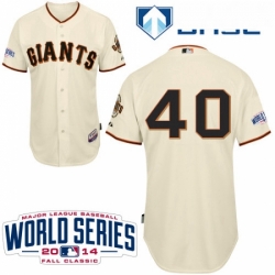 Youth Majestic San Francisco Giants 40 Madison Bumgarner Authentic Cream Home Cool Base 2014 World Series Patch MLB Jersey