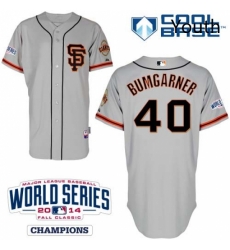 Youth Majestic San Francisco Giants 40 Madison Bumgarner Authentic Grey Road 2 Cool Base w2014 World Series Patch MLB Jersey