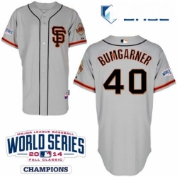Youth Majestic San Francisco Giants 40 Madison Bumgarner Replica Grey Road 2 Cool Base w2014 World Series Patch MLB Jersey