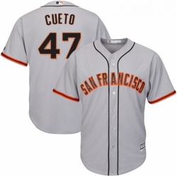 Youth Majestic San Francisco Giants 47 Johnny Cueto Replica Grey Road Cool Base MLB Jersey
