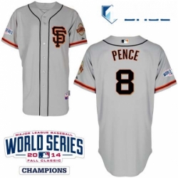 Youth Majestic San Francisco Giants 8 Hunter Pence Authentic Grey Road 2 Cool Base w2014 World Series Patch MLB Jersey