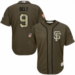 Youth Majestic San Francisco Giants 9 Brandon Belt Authentic Green Salute to Service MLB Jersey