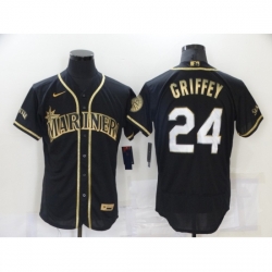 Men Seattle Mariners 24 Ken Griffey Authentic Black Gold Elite Fashion Baseball Jersey