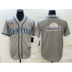 Men Seattle Mariners Gray Team Big Logo Cool Base Stitched Jersey