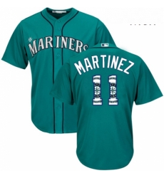 Mens Majestic Seattle Mariners 11 Edgar Martinez Authentic Teal Green Team Logo Fashion Cool Base MLB Jersey 