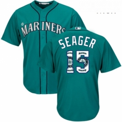 Mens Majestic Seattle Mariners 15 Kyle Seager Authentic Teal Green Team Logo Fashion Cool Base MLB Jersey
