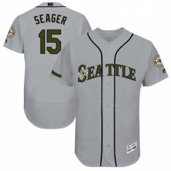 Mens Majestic Seattle Mariners 15 Kyle Seager Grey Memorial Day Authentic Collection Flex Base MLB Jersey