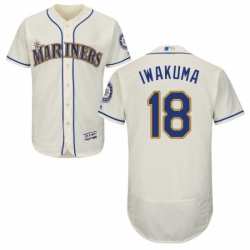 Mens Majestic Seattle Mariners 18 Hisashi Iwakuma Cream Alternate Flex Base Authentic Collection MLB Jersey