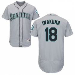 Mens Majestic Seattle Mariners 18 Hisashi Iwakuma Grey Road Flex Base Authentic Collection MLB Jersey