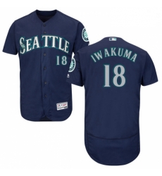 Mens Majestic Seattle Mariners 18 Hisashi Iwakuma Navy Blue Alternate Flex Base Authentic Collection MLB Jersey