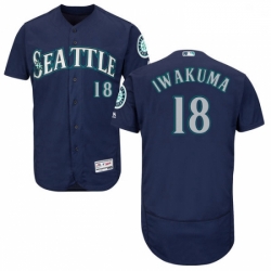 Mens Majestic Seattle Mariners 18 Hisashi Iwakuma Navy Blue Alternate Flex Base Authentic Collection MLB Jersey