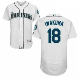 Mens Majestic Seattle Mariners 18 Hisashi Iwakuma White Home Flex Base Authentic Collection MLB Jersey