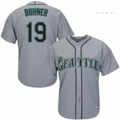 Mens Majestic Seattle Mariners 19 Jay Buhner Replica Grey Road Cool Base MLB Jersey 