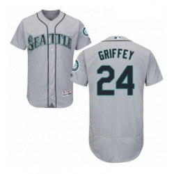 Mens Majestic Seattle Mariners 24 Ken Griffey Grey Road Flex Base Authentic Collection MLB Jersey