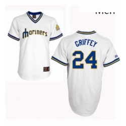 Mens Majestic Seattle Mariners 24 Ken Griffey Replica White Cooperstown Throwback MLB Jersey
