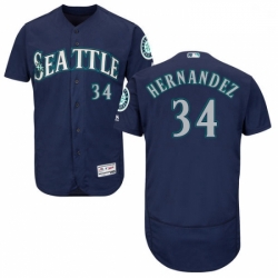 Mens Majestic Seattle Mariners 34 Felix Hernandez Navy Blue Alternate Flex Base Authentic Collection MLB Jersey