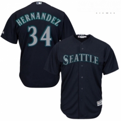Mens Majestic Seattle Mariners 34 Felix Hernandez Replica Navy Blue Alternate 2 Cool Base MLB Jersey