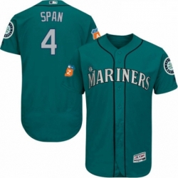 Mens Majestic Seattle Mariners 4 Denard Span Teal Green Alternate Flex Base Authentic Collection MLB Jersey