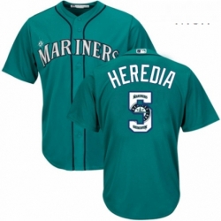 Mens Majestic Seattle Mariners 5 Guillermo Heredia Authentic Teal Green Team Logo Fashion Cool Base MLB Jersey 