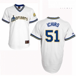 Mens Majestic Seattle Mariners 51 Ichiro Suzuki Authentic White Cooperstown Throwback MLB Jersey