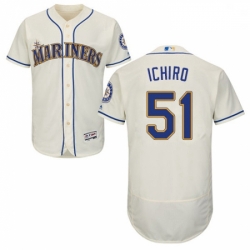 Mens Majestic Seattle Mariners 51 Ichiro Suzuki Cream Alternate Flex Base Authentic Collection MLB Jersey