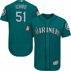 Mens Majestic Seattle Mariners 51 Ichiro Suzuki Teal Green Alternate Flex Base Authentic Collection MLB Jersey