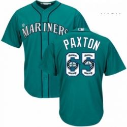 Mens Majestic Seattle Mariners 65 James Paxton Authentic Teal Green Team Logo Fashion Cool Base MLB Jersey 