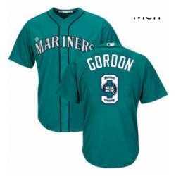 Mens Majestic Seattle Mariners 9 Dee Gordon Authentic Teal Green Team Logo Fashion Cool Base MLB Jersey 
