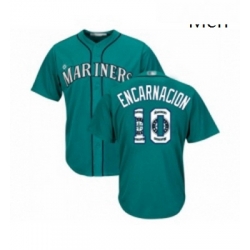 Mens Seattle Mariners 10 Edwin Encarnacion Authentic Teal Green Team Logo Fashion Cool Base Baseball Jersey 