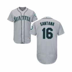Mens Seattle Mariners 16 Domingo Santana Grey Road Flex Base Authentic Collection Baseball Jersey