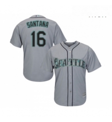 Mens Seattle Mariners 16 Domingo Santana Replica Grey Road Cool Base Baseball Jersey 