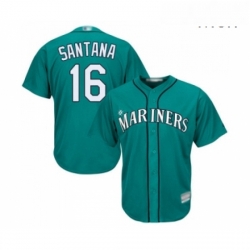 Mens Seattle Mariners 16 Domingo Santana Replica Teal Green Alternate Cool Base Baseball Jersey 
