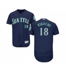 Mens Seattle Mariners 18 Yusei Kikuchi Navy Blue Alternate Flex Base Authentic Collection Baseball Jersey