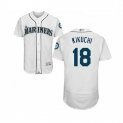 Mens Seattle Mariners 18 Yusei Kikuchi White Home Flex Base Authentic Collection Baseball Jersey