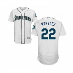 Mens Seattle Mariners 22 Omar Narvaez White Home Flex Base Authentic Collection Baseball Jersey
