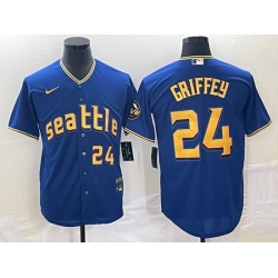 Men's Seattle Mariners #24 Ken Griffey Number Blue 2023 City Connect Cool Base Stitched Jersey