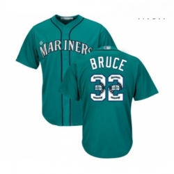 Mens Seattle Mariners 32 Jay Bruce Authentic Teal Green Team Logo Fashion Cool Base Baseball Jersey 