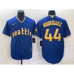 Men's Seattle Mariners #44 Julio Rodriguez Blue 2023 City Connect Cool Base Stitched Jersey