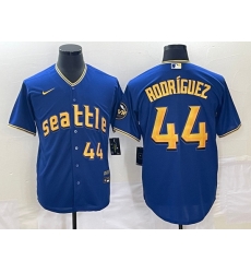 Men's Seattle Mariners #44 Julio Rodriguez Number Blue 2023 City Connect Cool Base Stitched Jersey1