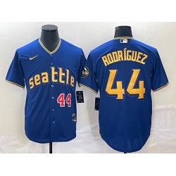 Men's Seattle Mariners #44 Julio Rodriguez Number Blue 2023 City Connect Cool Base Stitched Jersey