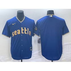 Men's Seattle Mariners Blank Blue 2023 City Connect Cool Base Stitched Jersey
