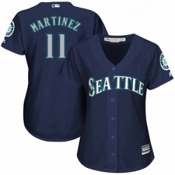 Womens Majestic Seattle Mariners 11 Edgar Martinez Authentic Navy Blue Alternate 2 Cool Base MLB Jersey 