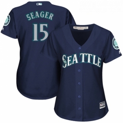 Womens Majestic Seattle Mariners 15 Kyle Seager Authentic Navy Blue Alternate 2 Cool Base MLB Jersey