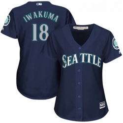 Womens Majestic Seattle Mariners 18 Hisashi Iwakuma Authentic Navy Blue Alternate 2 Cool Base MLB Jersey