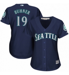 Womens Majestic Seattle Mariners 19 Jay Buhner Replica Navy Blue Alternate 2 Cool Base MLB Jersey 