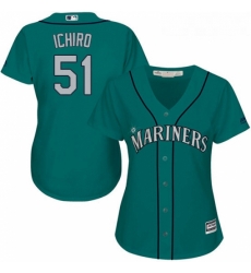 Womens Majestic Seattle Mariners 51 Ichiro Suzuki Replica Teal Green Alternate Cool Base MLB Jersey