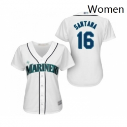 Womens Seattle Mariners 16 Domingo Santana Replica White Home Cool Base Baseball Jersey 