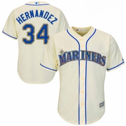 Youth Majestic Seattle Mariners 34 Felix Hernandez Authentic Cream Alternate Cool Base MLB Jersey