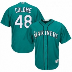 Youth Majestic Seattle Mariners 48 Alex Colome Replica Teal Green Alternate Cool Base MLB Jersey 