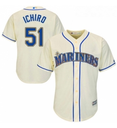 Youth Majestic Seattle Mariners 51 Ichiro Suzuki Authentic Cream Alternate Cool Base MLB Jersey